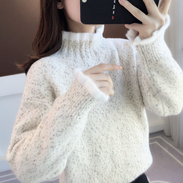 Дамски есенно-зимен пуловер с поло яка няколко цвята 