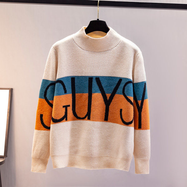 Μοντέρνο γυναικείο πουλόβερ με επιγραφή και μακριά μανίκια