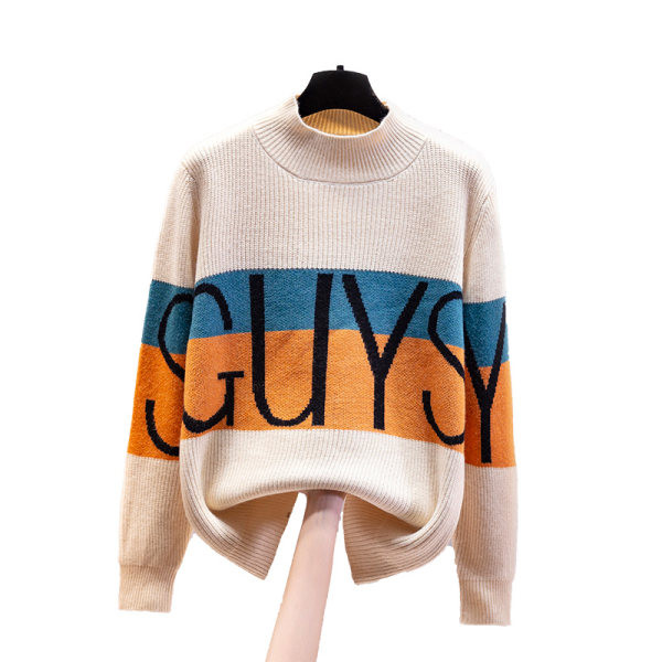 Μοντέρνο γυναικείο πουλόβερ με επιγραφή και μακριά μανίκια