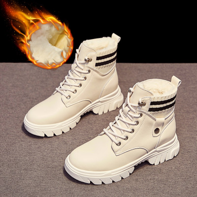 Дамски боти от изкуствена кожа с връзки в черен и бял цвят