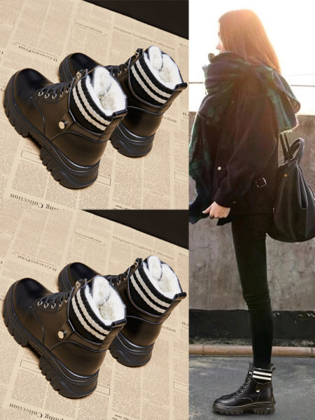 Дамски боти от изкуствена кожа с връзки в черен и бял цвят 