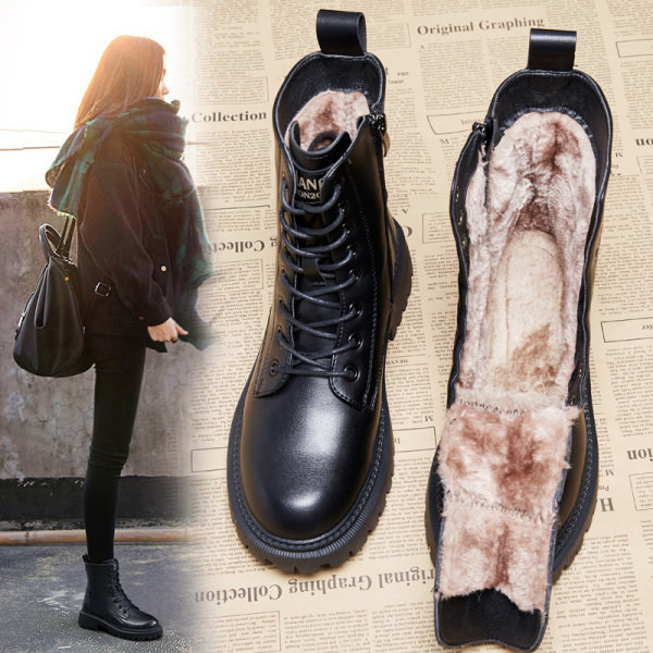 Дамски зимни боти с връзки и закопчаване с цип