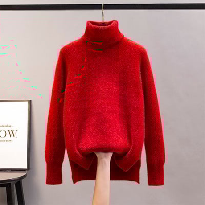 Мек дамски пуловер за зимата с поло яка