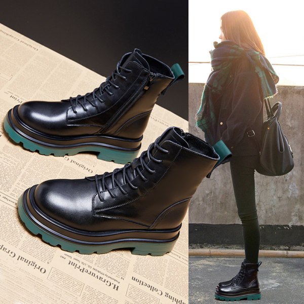 Кожени боти с връзки - за жени