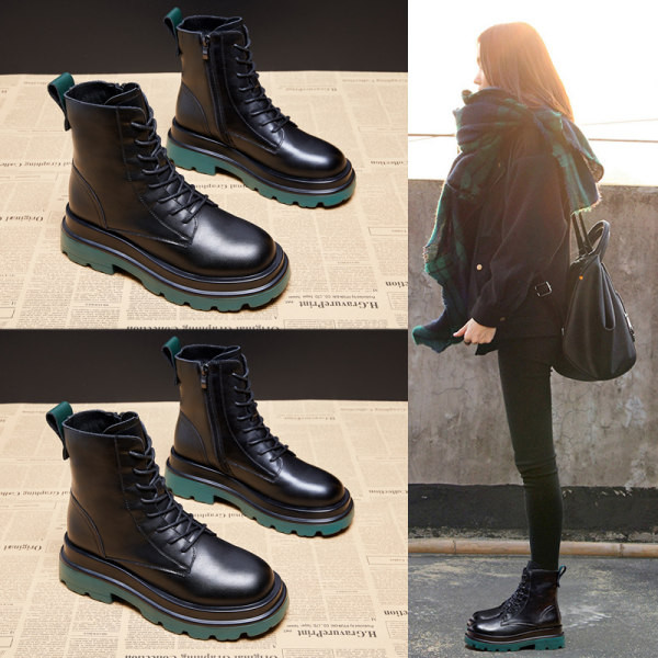 Кожени боти с връзки - за жени