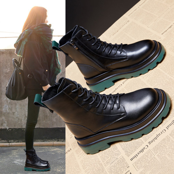 Кожени боти с връзки - за жени