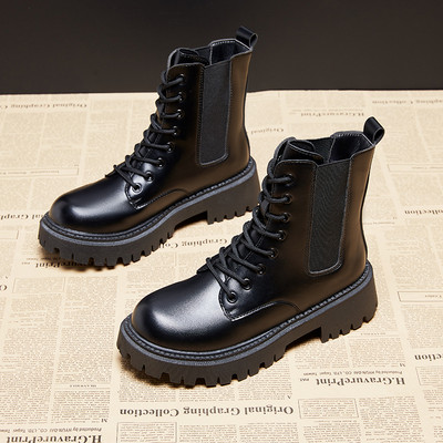 Ежедневни дамски боти от еко кожа заоблен модел