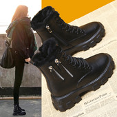 Дамски боти с топла кадифена подплата цип и връзки