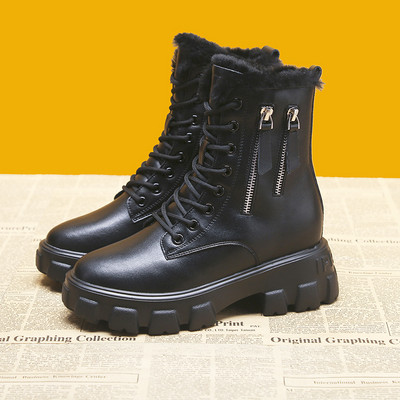 Дамски боти с топла кадифена подплата цип и връзки