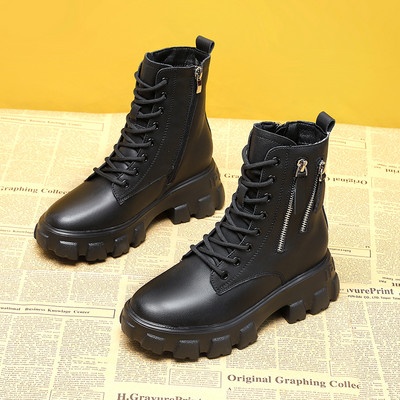 Дамски боти с топла кадифена подплата цип и връзки