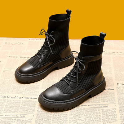 Ежедневни дамски боти  с връзки в черен цвят