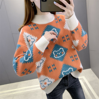 Дамски ежедневен пуловер с овално деколте-широк модел