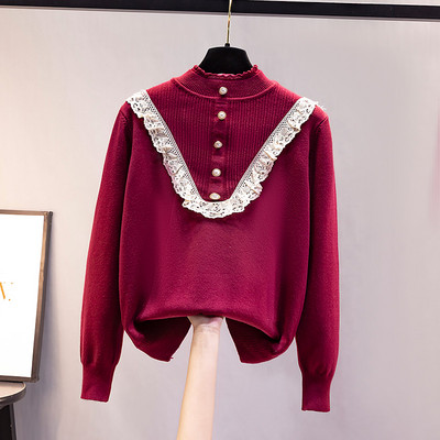 Дамски пуловер с дантела и копчета