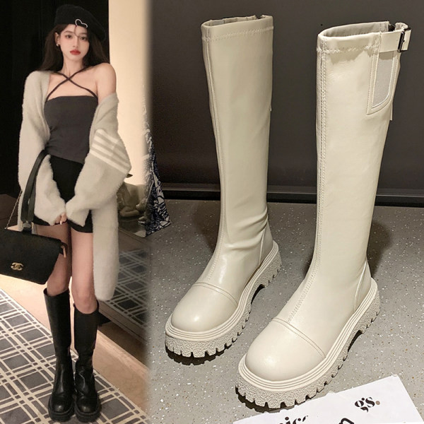 Дамски ботуши с груба подметка - еко кожа