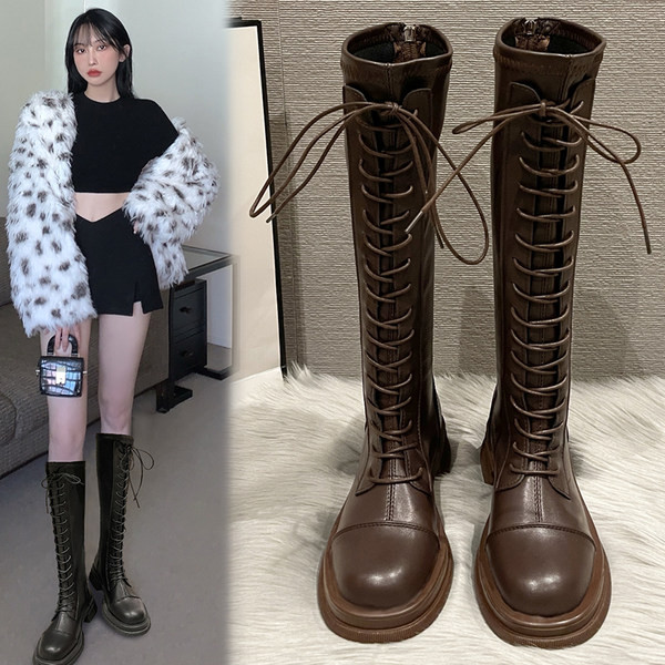 Модерни дамски боти до коляното с връзки