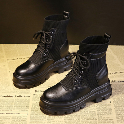 Дамски кожени боти с връзки  в два цвята