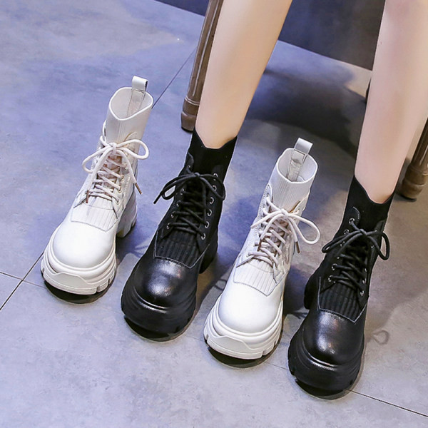 Дамски кожени боти с връзки  в два цвята 