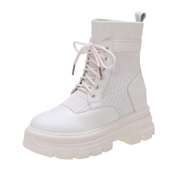 Дамски кожени боти с връзки  в два цвята 