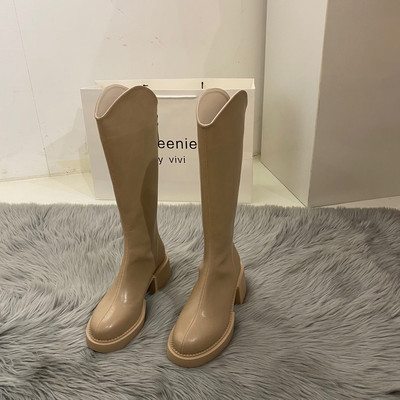 Дамски кожени ботуши с дебел 4см ток