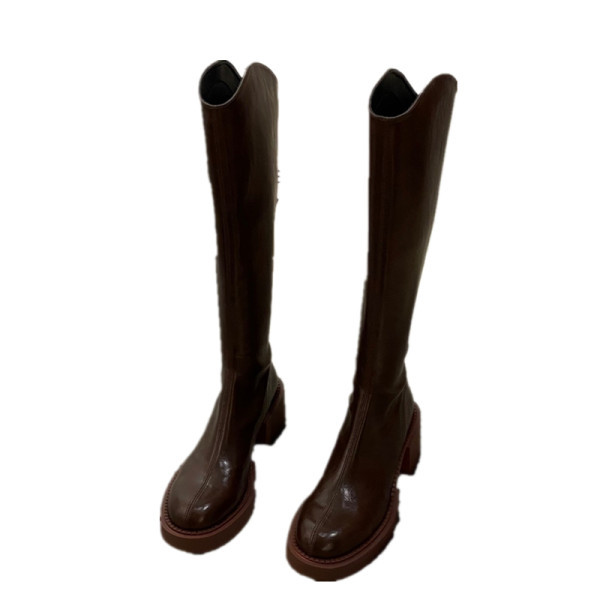 Дамски кожени ботуши с дебел 4см ток