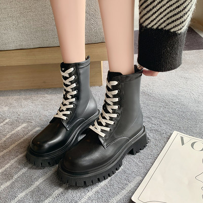 Дамски кожени боти  с връзки в два цвята