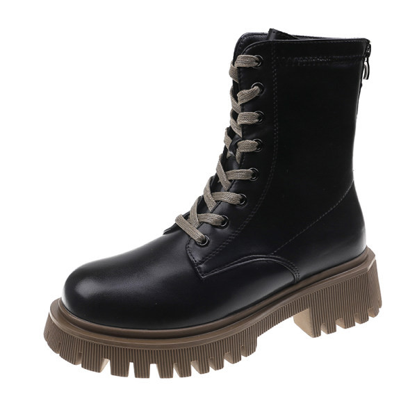 Дамски кожени боти  с връзки в два цвята