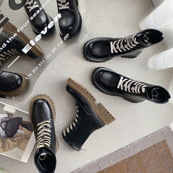 Дамски кожени боти  с връзки в два цвята