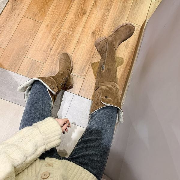 Дълги ботуши от еко велур с топла подплата