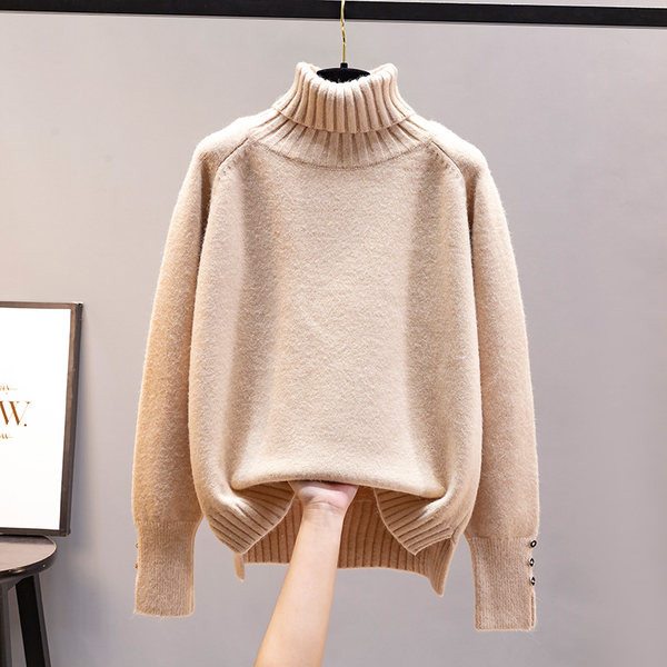 Нов модел плетен дамски пуловер с висока яка -няколко цвята