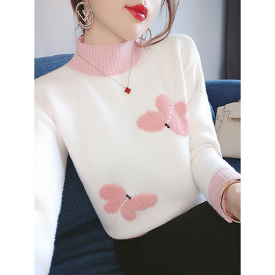 Нов модел мек пуловер с поло яка бродерия и перли