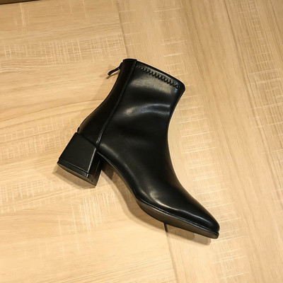 Модерни дамски кожени боти с квадратен ток