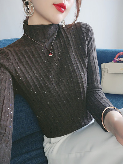 Κομψό γυναικείο πουλόβερ εφαρμοστό μοντέλο με ψηλό γιακά