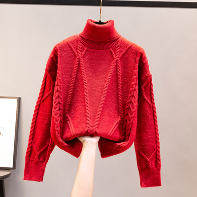 Дамски плетен пуловер с поло яка - различни цветове