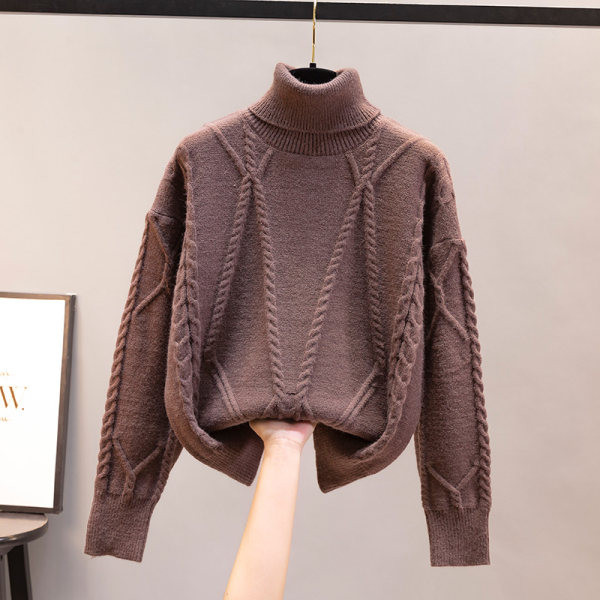 Дамски плетен пуловер с поло яка - различни цветове