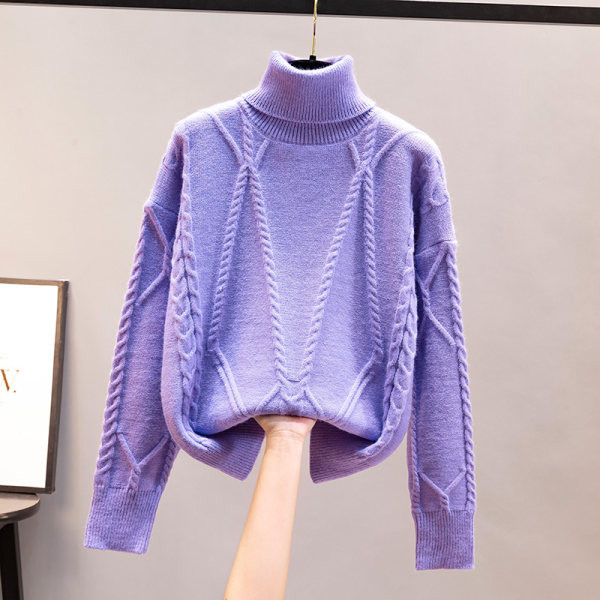 Дамски плетен пуловер с поло яка - различни цветове