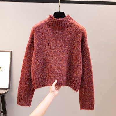 Широк дамски пуловер с поло яка