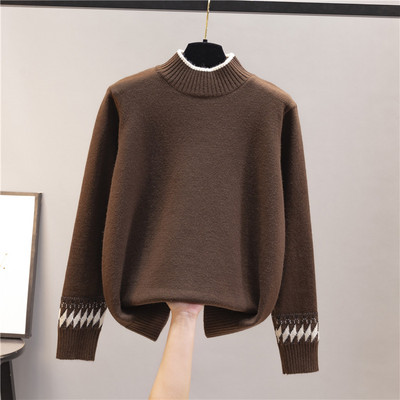 Широк дамски пуловер с поло яка - няколко цвята