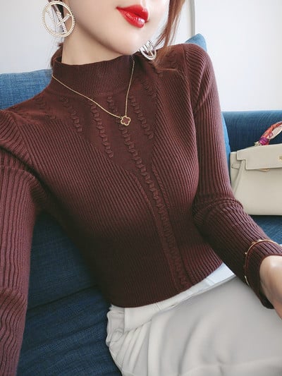Καθημερινό γυναικείο πουλόβερ με χαμηλό γιακά και μακριά μανίκια