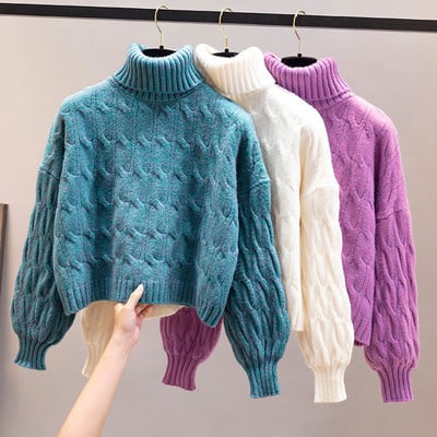 Πλεκτό γυναικείο πουλόβερ με γιακά πόλο - πολλά χρώματα