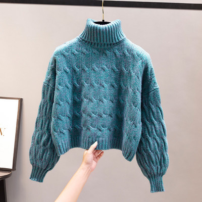 Плетен дамски пуловер с поло яка - няколко цвята