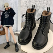 Дамски боти от еко кожа с топла подплата и връзки