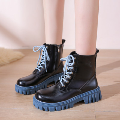 Ежедневни дамски боти с цветни връзки и груба подметка