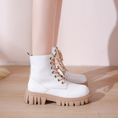 Ежедневни дамски боти с цветни връзки и груба подметка