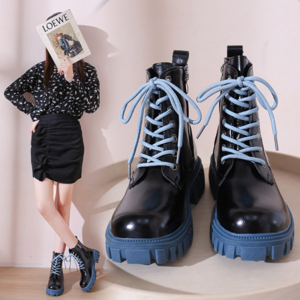 Ежедневни дамски боти с цветни връзки и груба подметка