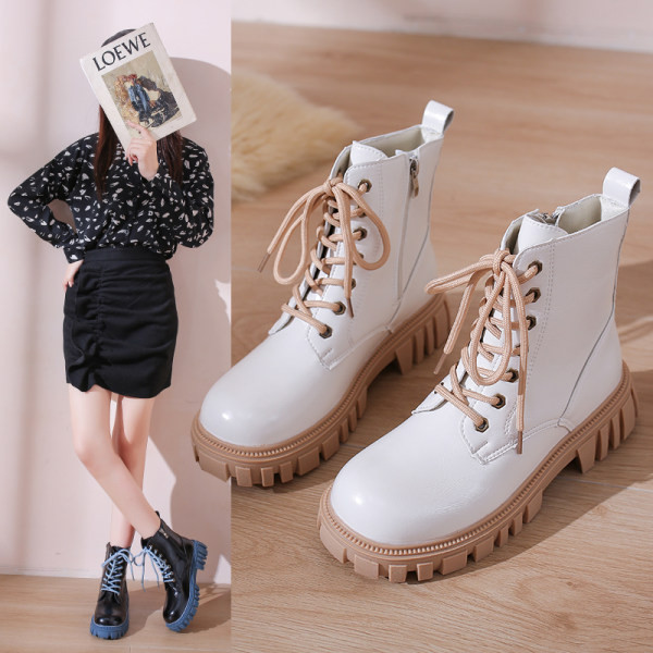 Ежедневни дамски боти с цветни връзки и груба подметка