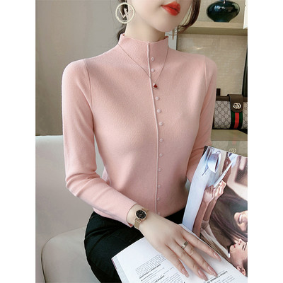 Дамски ежедневен пуловер с висока яка и копчета