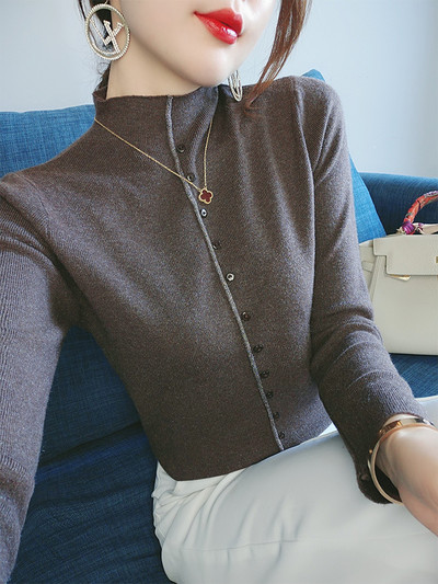 Γυναικείο casual πουλόβερ με ψηλό γιακά και κουμπιά