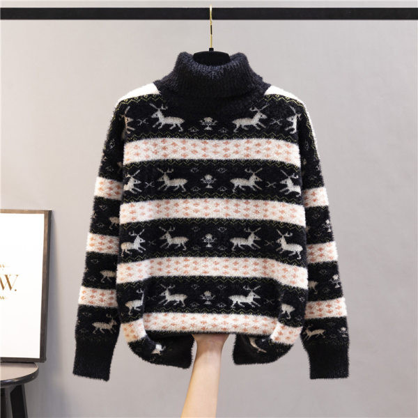 Μοντέρνο γυναικείο χριστουγεννιάτικο πουλόβερ με ψηλό γιακά - τρία χρώματα