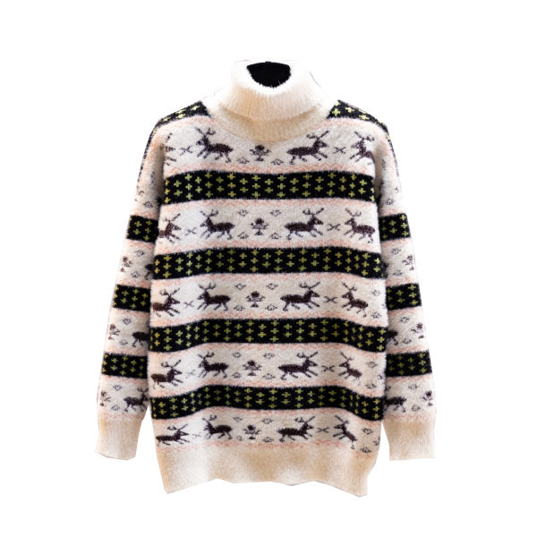 Μοντέρνο γυναικείο χριστουγεννιάτικο πουλόβερ με ψηλό γιακά - τρία χρώματα