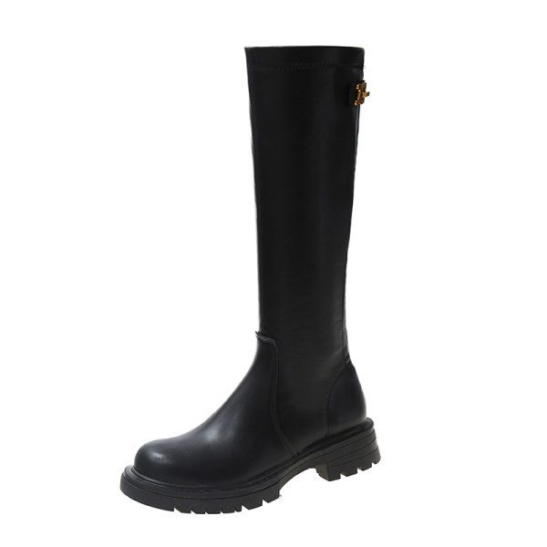 Дамски ежедневни кожени ботуши с цип и груба подметка 